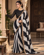 Premium Georgette Party Wear Saree With Unstitched Blouse(Black)