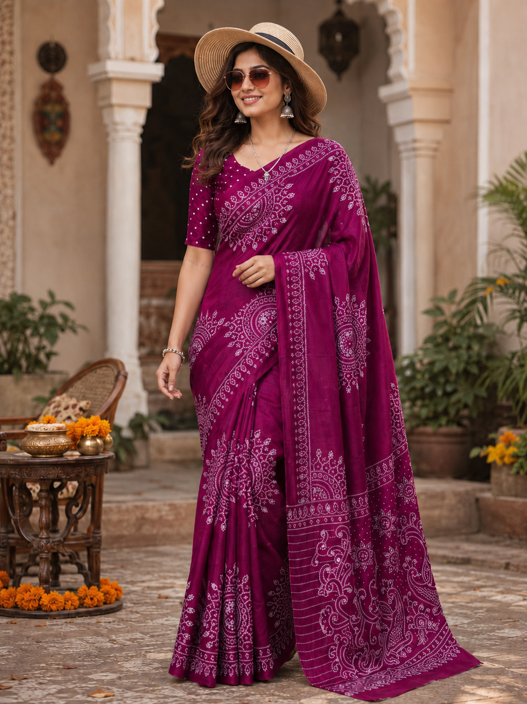 Premium  Gajji Silk Heavy Mirror Work Saree Unstitched Blouse (Lavender)