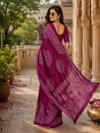 Premium  Gajji Silk Heavy Mirror Work Saree Unstitched Blouse (Lavender)