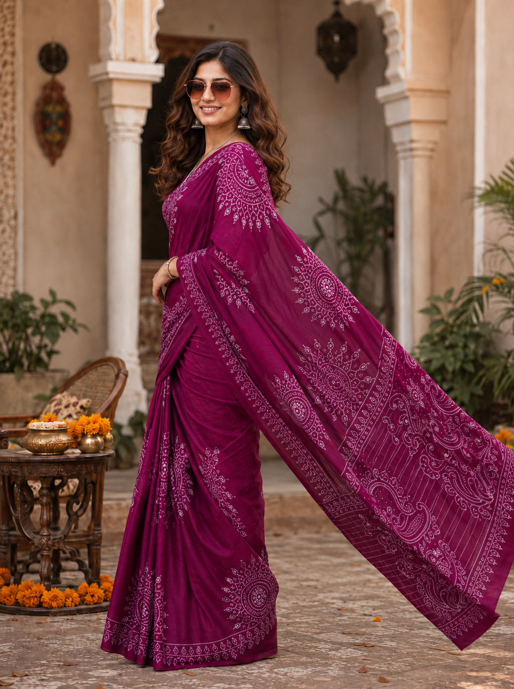 Premium  Gajji Silk Heavy Mirror Work Saree Unstitched Blouse (Lavender)