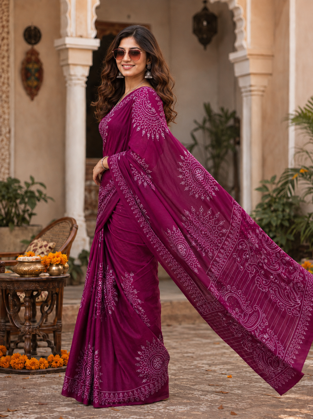 Premium  Gajji Silk Heavy Mirror Work Saree Unstitched Blouse (Lavender)