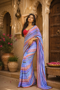 Georgette Printed Ready To Wear Sarees With Unstitched Blouse(Blue)