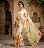 Load image into Gallery viewer, Pure Maheshwari Silk Diamond Cut Work With Unstitched Blouse(Yellow)

