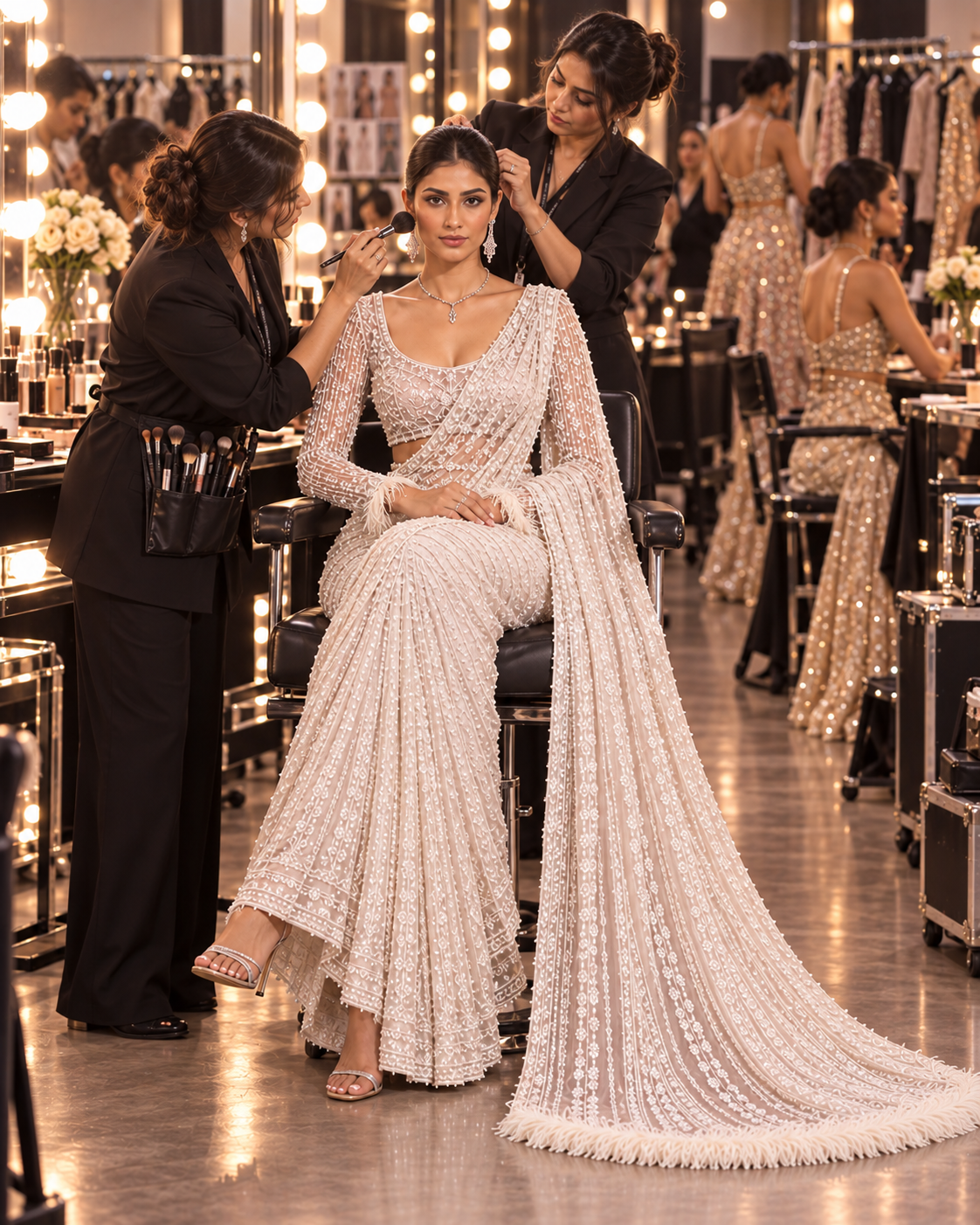 Glamourous Net Embroidery Work Saree With Unstitched Blouse(White)