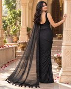 Premium Cotton Digital Print Saree With Unstitched Blouse(Black)