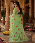 Soft Rangoli Silk Embroidery & Mirror Work saree With Unstitched Blouse(Green)