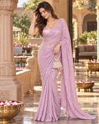 Pure Fancy Silk Sequin Work Saree With Unstitched Blouse(Lavender)