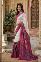 Satin Silk Printed Saree With Unstitched Blouse(Pink)