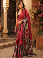 Load image into Gallery viewer, Premium Satin Silk Printed Saree With Unstitched Blouse(Red)
