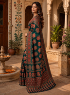 Crepe Silk Ajrakh Printed Saree With Unstitched Blouse(Green)