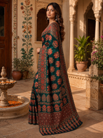 Load image into Gallery viewer, Crepe Silk Ajrakh Printed Saree With Unstitched Blouse(Green)
