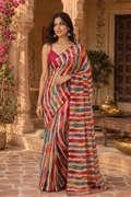 Soft Georgette Party Wear Saree With Unstitched Blouse(Multicolor)