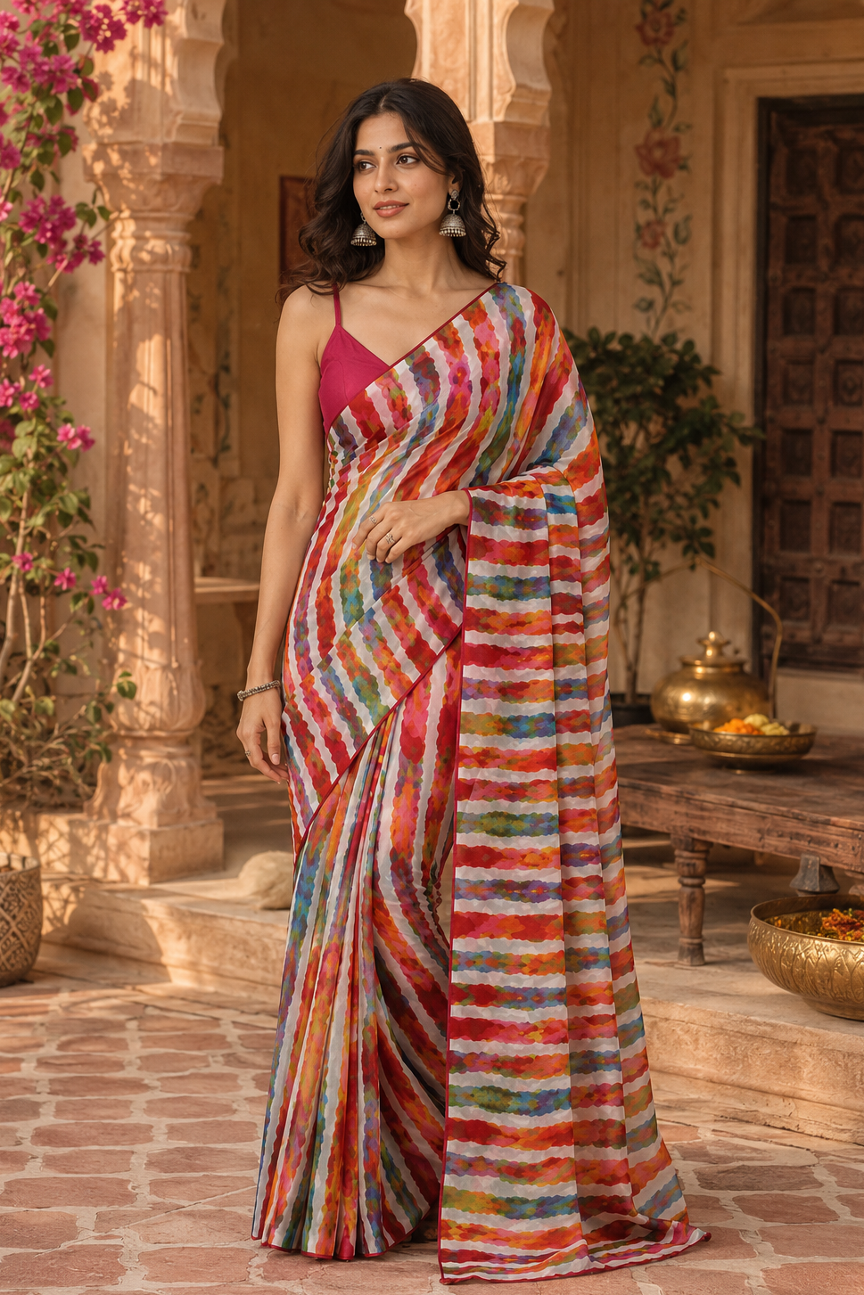 Soft Georgette Party Wear Saree With Unstitched Blouse(Multicolor)