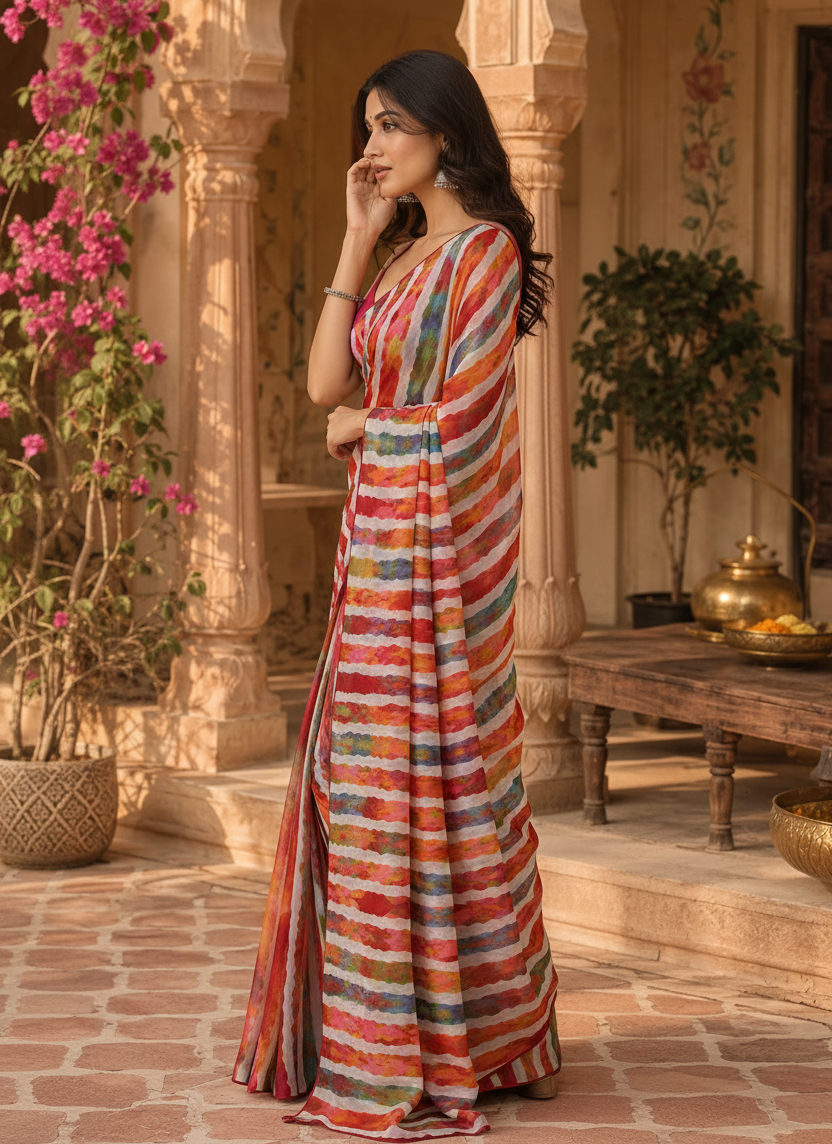 Soft Georgette Party Wear Saree With Unstitched Blouse(Multicolor)
