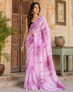 Georgette Sibori Print Saree With Unstitched Blouse(Lavender)