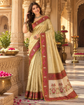 Premium Tissue Silk Saree With Unstitched Blouse(Beige)