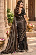 Organza Silk Party Wear Saree With Unstitched Blouse(Black)