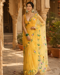 Organza Silk Ready To wear Printed Saree With Unstitched Blouse(Yellow)