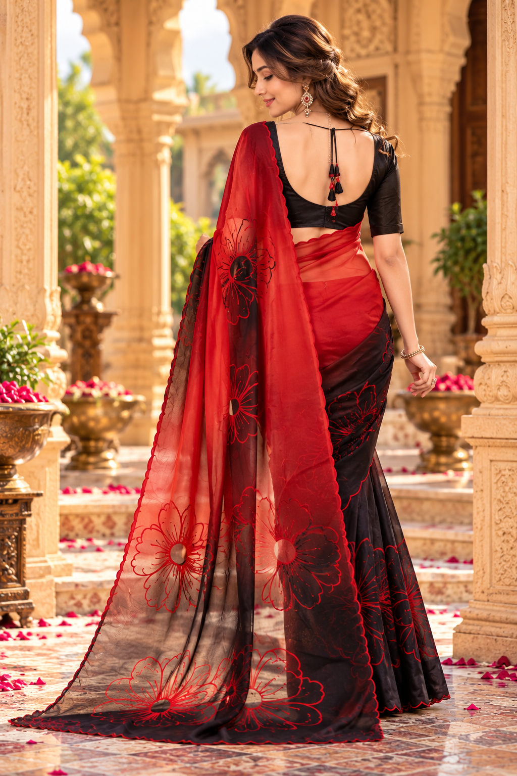 Space Silk Digital Printed Saree With Unstitched Blouse(Red)