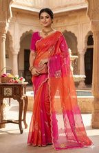 Premium Kotadoria Padding Silk Cat Work Saree With Unstitched Blouse (Red)