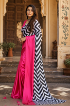 Premium Satin Silk Saree with Unstitched Blouse(Pink)