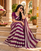 Chiffon Silk Designer Saree With Unstitched Blouse(Dark Wine)