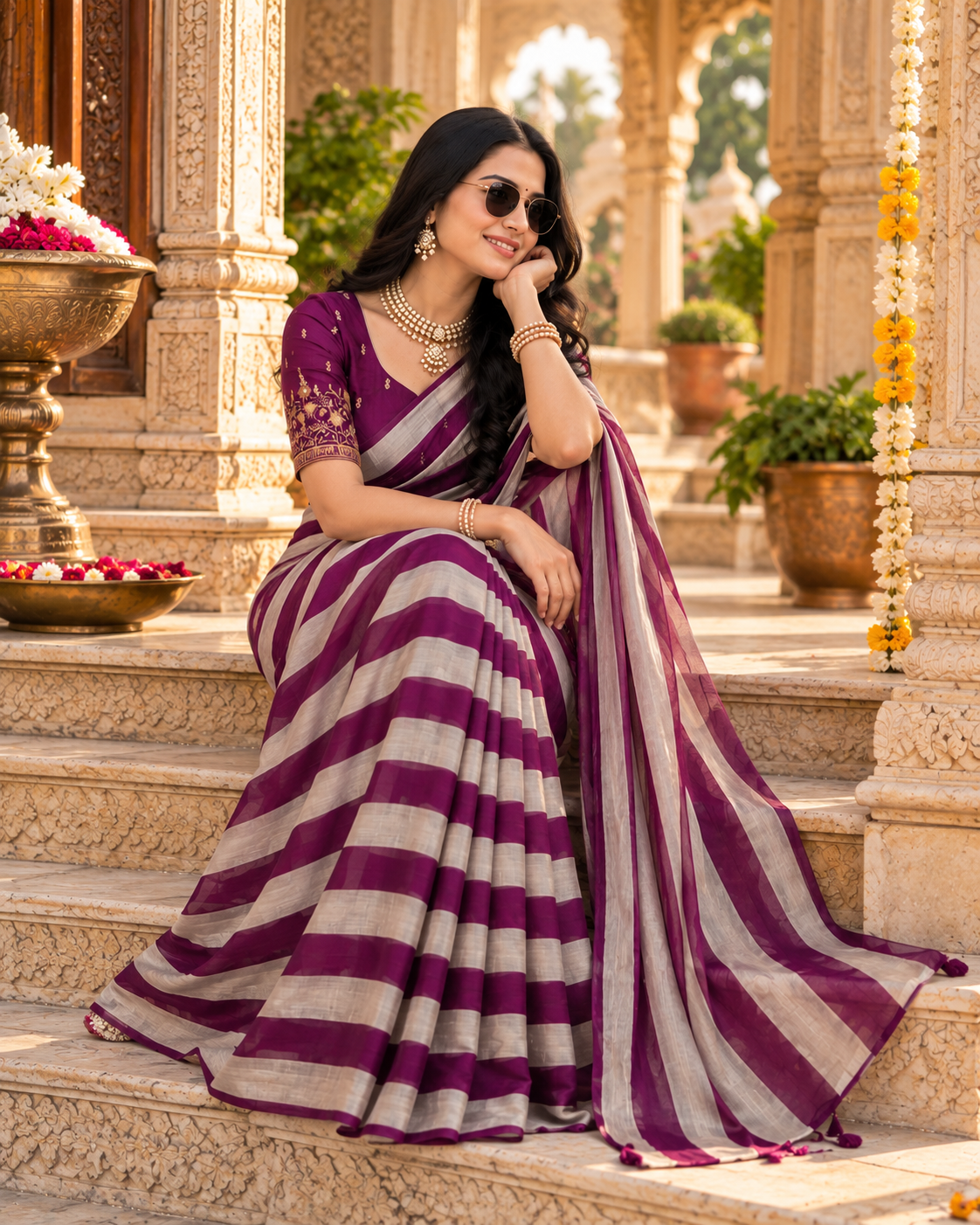Chiffon Silk Designer Saree With Unstitched Blouse(Dark Wine)