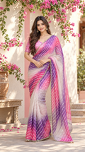 Star Space Silk Digital Print Bhungali Work Lace Border Saree With Unstitched Blouse(Pink)