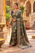 Pure Banarasi Weaving Design Saree With Unstitched Blouse(Teal)