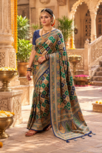 Pure Banarasi Weaving Design Saree With Unstitched Blouse(Teal)