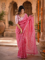Load image into Gallery viewer, Premium Soft Crush Silk Sequin Work Saree With Unstitched Blouse(Pink)
