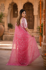 Load image into Gallery viewer, Premium Soft Crush Silk Sequin Work Saree With Unstitched Blouse(Pink)
