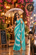Star Space Silk Digital Print Bhungali Work Lace Border Saree With Unstitched Blouse(Blue)