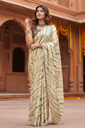 Modern Satin Silk Printed Saree With Unstitched Blouse(Green)