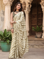 Modern Satin Silk Printed Saree With Unstitched Blouse(Green)