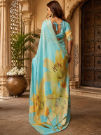 Georgette Digital Print Saree With Unstitched Blouse(Sky)