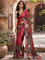 Load image into Gallery viewer, Premium Satin Silk Printed Saree With Unstitched Blouse(Red)
