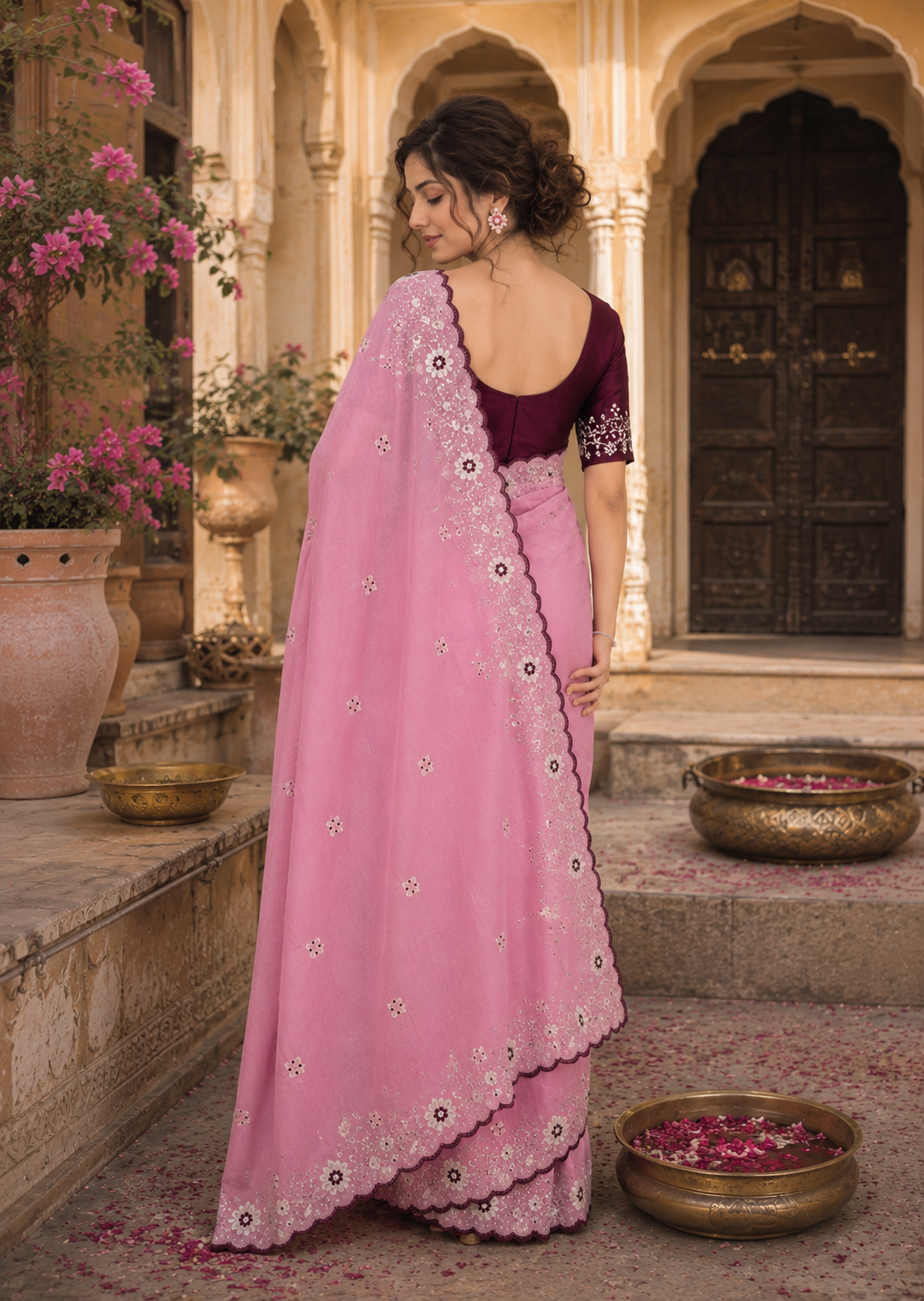 Premium Georgette Saree With Unstitched Blouse(Pink)