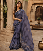 Load image into Gallery viewer, Premium Georgette Floral Print Saree With Unstitched Blouse(Navy Blue)
