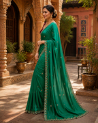 Chiffon Saree With Unstitched Blouse(Green)