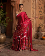 Japan Satin Printed Saree With Unstitched Blouse(Red)