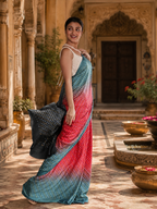 Chinon Silk Bandhani Print Saree With Unstitched Blouse(Red)