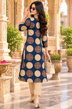 Cotton Printed Kurti Pant Two Piece Set(Blue)