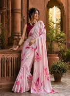 Satin Silk Party Wear Saree With Unstitched Blouse(Baby Pink)