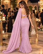 Pure Fancy Silk Sequin Work Saree With Unstitched Blouse(Lavender)