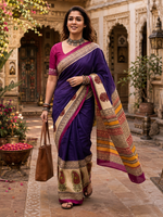 Load image into Gallery viewer, Mulmul Cotton Printed Saree With Unstitched Blouse(Purple)
