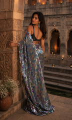 Premium Party Wear Multicolor Sequins Work Saree With Unstitched Blouse(Multicolor)