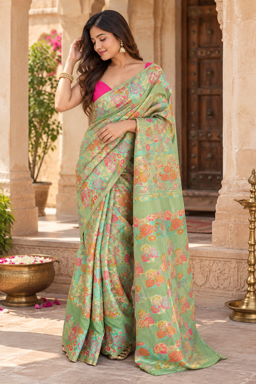 Banarasi Soft Silk Zari Weaving Saree With Unstitched Blouse(Green)