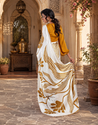 Satin Silk Digital Printed Saree With Unstitched Blouse(Mustard)