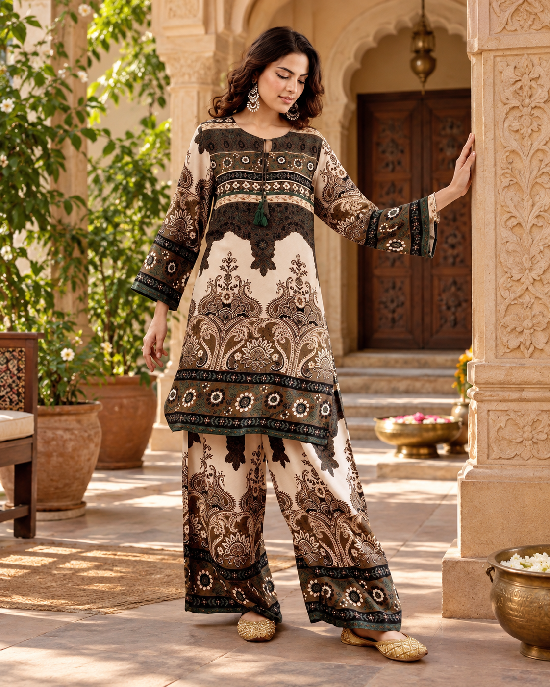 Premium Festive Rayon Kurti Palazzo Set(Black)
